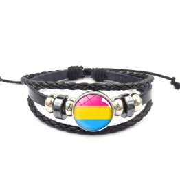 Handmade Weave Black Leather Pansexual bracelet