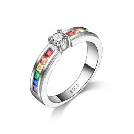 Sterling Silver Engagement Ring with Cubic Zirconia Rainbow