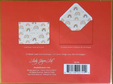 Lady Jayne Whimsical Rainbow Thank You Cards with Gold Accents, 12 Cards with Matching Envelopes, 3.5" x 5" size card