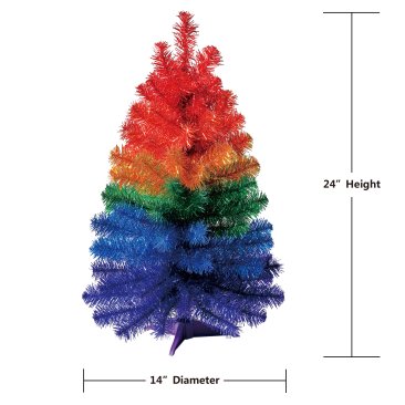 Holiday Time Non-Lit Tinsel Artificial Christmas Tree, 24", Rainbow Color