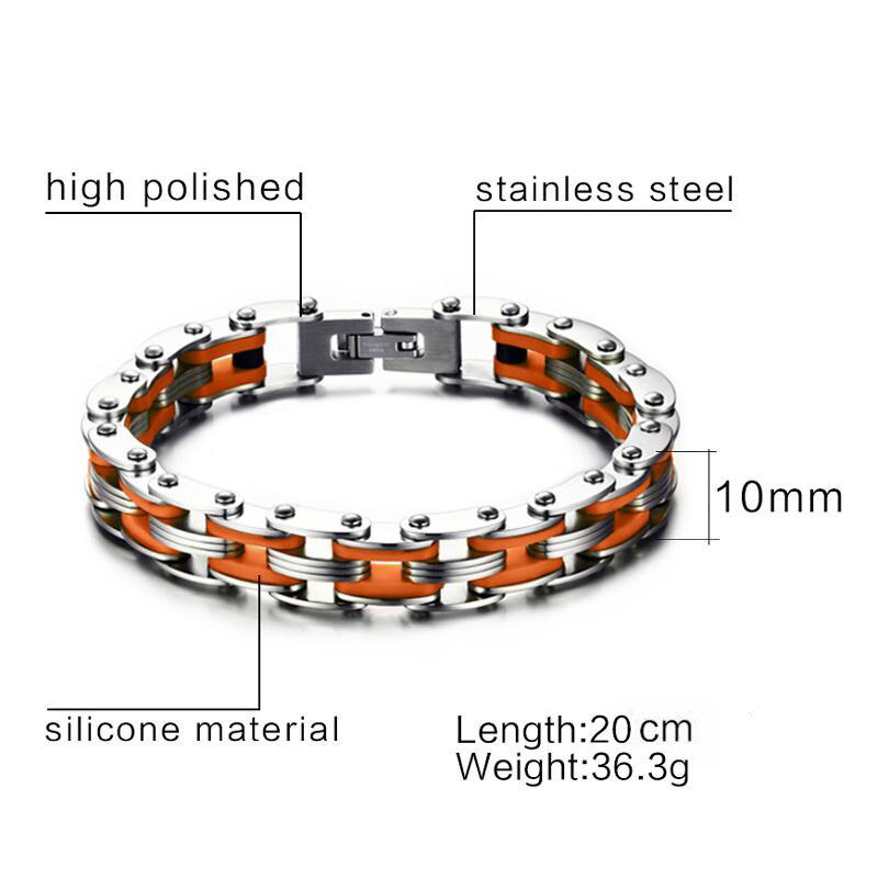 PrideOutlet &gt; Bracelets &gt; Silicone & Stainless Steel Bracelet Bike Chain Style Rainbow Bracelet.
