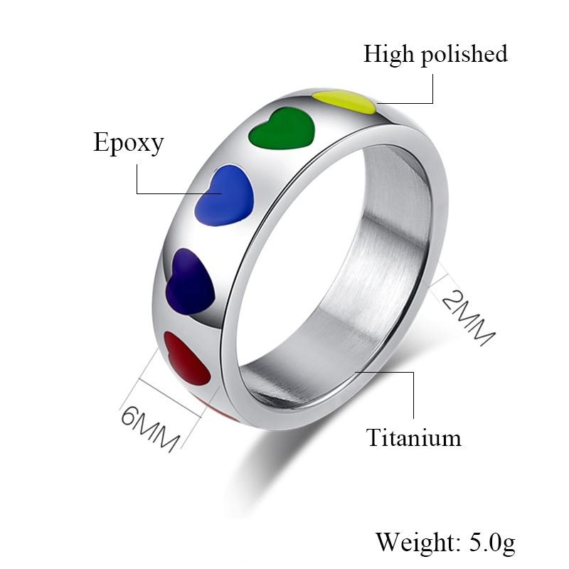 Epoxy Color Heart Ring Rainbow Ring Titanium Steel Love Ring Stainless Steel Rin 