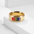 Gold Stainless Steel Rainbow Crystal Ring