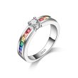 Sterling Silver Engagement Ring with Cubic Zirconia Rainbow