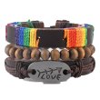 Handmade Woven Pride Rainbow Leather Bracelet Set 1