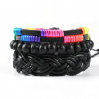 Handmade Woven Pride Rainbow Leather Bracelet Set 3