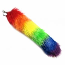 Gay Rainbow Sisters Foxtail Faux Fur Keychain 18 Inch