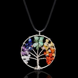 Natural Amethyst Life Tree Quartz Gemstone Chips Stone Bead Pendant Necklace