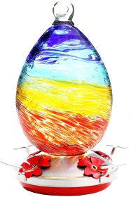 Rainbow Hand Blown Glass Hummingbird Feeder