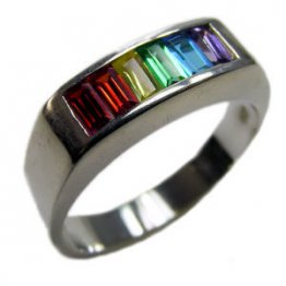 Sterling Silver Rainbow Ring with Baguette Cut Stones