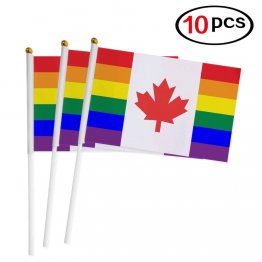 10pk Hand Canadian Rainbow Pride Flags 8.5" by 5.5"