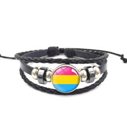 Handmade Weave Black Leather Pansexual bracelet