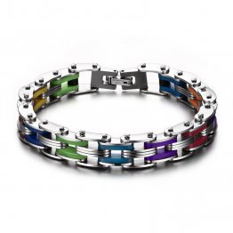 Silicone & Stainless Steel Bracelet Bike Chain Style Rainbow Bracelet