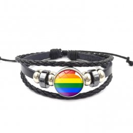 Handmade Weave Black Leather LGBT bracelet