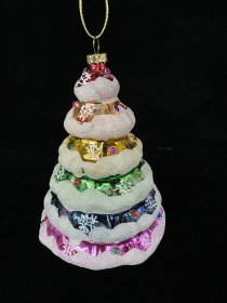 Holiday Tree Ornament 4.5" Tall Hand Painted Mercury Glass & Jeweled