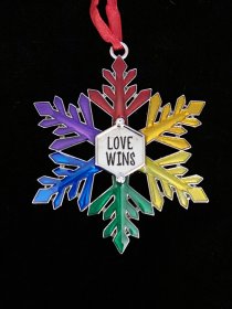 Pride Regent Square Studio Design Ornament Rainbow Snow Flake "Love Wins"
