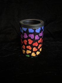 Double Wall Stainless Steel Can Holder - Black with Rainbow Hearts
