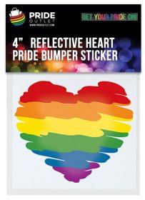 PrideOutlet Reflective Rainbow Pride 4" Inch Heart Bumper Sticker