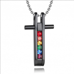 Stainless Steel Pride Pendant Rainbow Cross Black Base Necklace