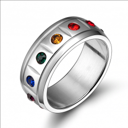 Stainless Steel Rainbow Rhinestone Wedding Ring