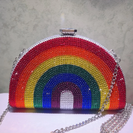 Rainbow Crystal Half-Moon Clutch – Sparkle with Pride