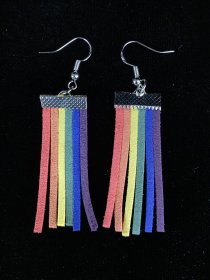 Rainbow Dangle Leather Tassel Earrings