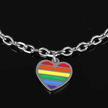 Stainless Steel Bracelet Chain Bracelet Dangling Heart Rainbow