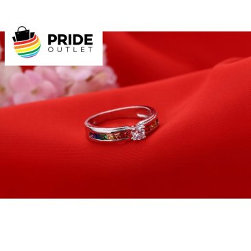 Sterling Silver Engagement Ring with Cubic Zirconia Rainbow