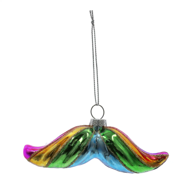 4" Pride Rainbow Mustache Glass Ornament