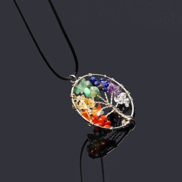 Natural Amethyst Life Tree Quartz Gemstone Chips Stone Bead Pendant Necklace