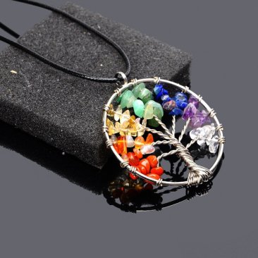 Natural Amethyst Life Tree Quartz Gemstone Chips Stone Bead Pendant Necklace