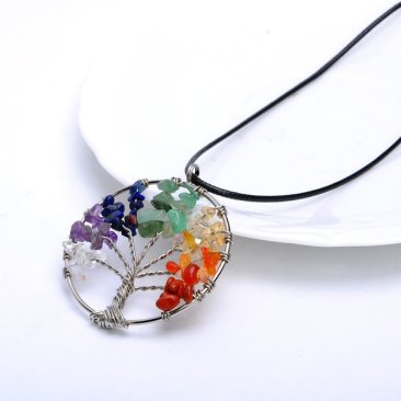 Natural Amethyst Life Tree Quartz Gemstone Chips Stone Bead Pendant Necklace
