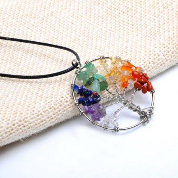 Natural Amethyst Life Tree Quartz Gemstone Chips Stone Bead Pendant Necklace