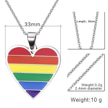 Rainbow Pride Heart Shape Pendant Necklace