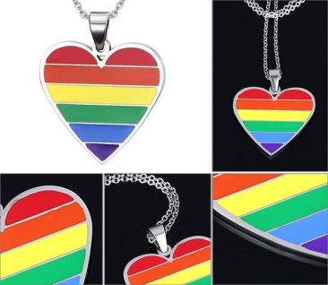 Rainbow Pride Heart Shape Pendant Necklace