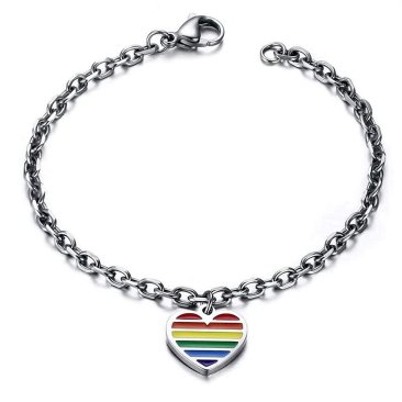 Stainless Steel Bracelet Chain Bracelet Dangling Heart Rainbow