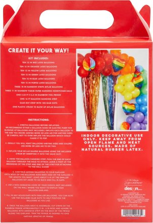 C.R. Gibson Love is Love Balloon Garland Arch Kit, 16 Foot Arch, 3.25 Foot Rainbow Fringe, 3 Rainbow Mylar Heart Balloons, and More, Over 60 Pieces