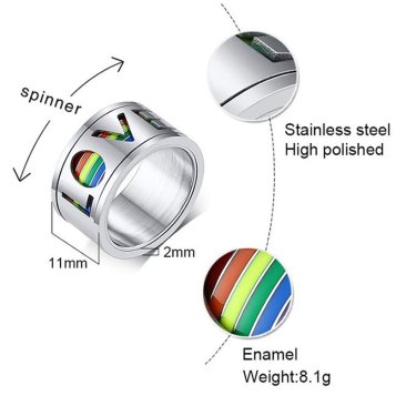 Spinner LOVE ring with Rainbow Inlay in Sliver