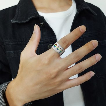 Spinner LOVE ring with Rainbow Inlay in Sliver