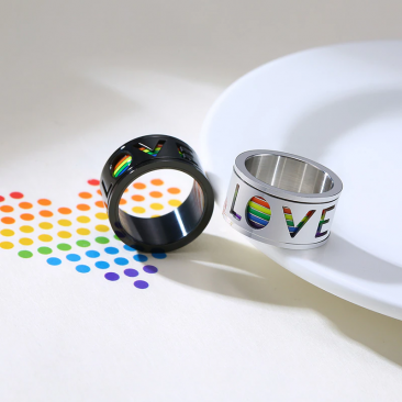 Spinner LOVE ring with Rainbow Inlay in Sliver