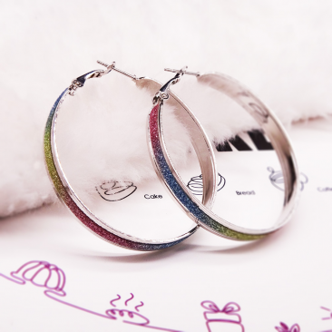 Frosted Rainbow Large Silver Hoop Earrings