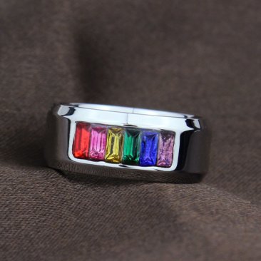 Titanium Stainless Steel Rainbow Crystal Ring