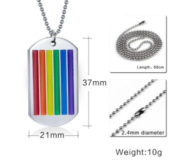 Titanium Stainless Steel Gay Pride Dog Tag w/ Chain