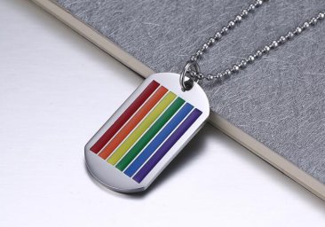 Titanium Stainless Steel Gay Pride Dog Tag w/ Chain