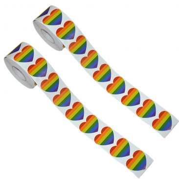 Roll of Rainbow Pride Heart Stickers (500 Stickers)