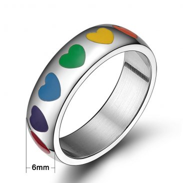 Titanium Steel Rainbow Love Heart Ring