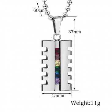 Stainless Steel and Zircon Rainbow Pendant Statement Necklace