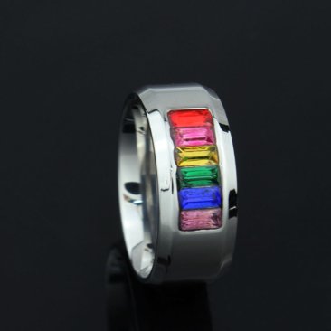 Titanium Stainless Steel Rainbow Crystal Ring