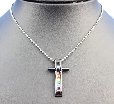 Stainless Steel Pride Pendant Rainbow Cross Black Base Necklace