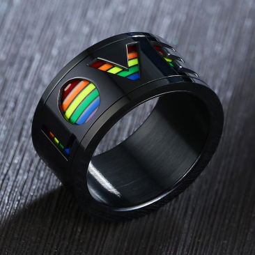Spinner LOVE ring with Rainbow Inlay in Black